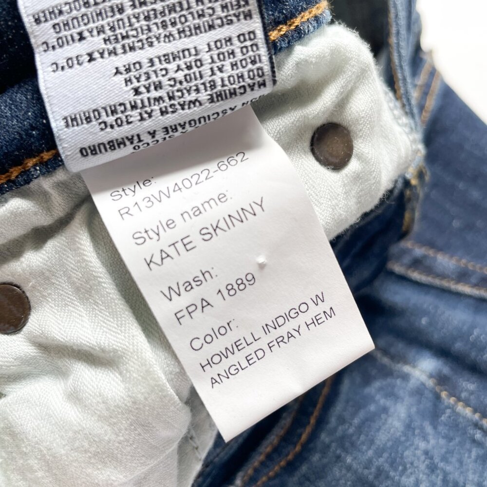 R13 Kate Skinny Jean Howell Indigo Angled Fray Hem Size 28 NEW NWT - Picture 10 of 15